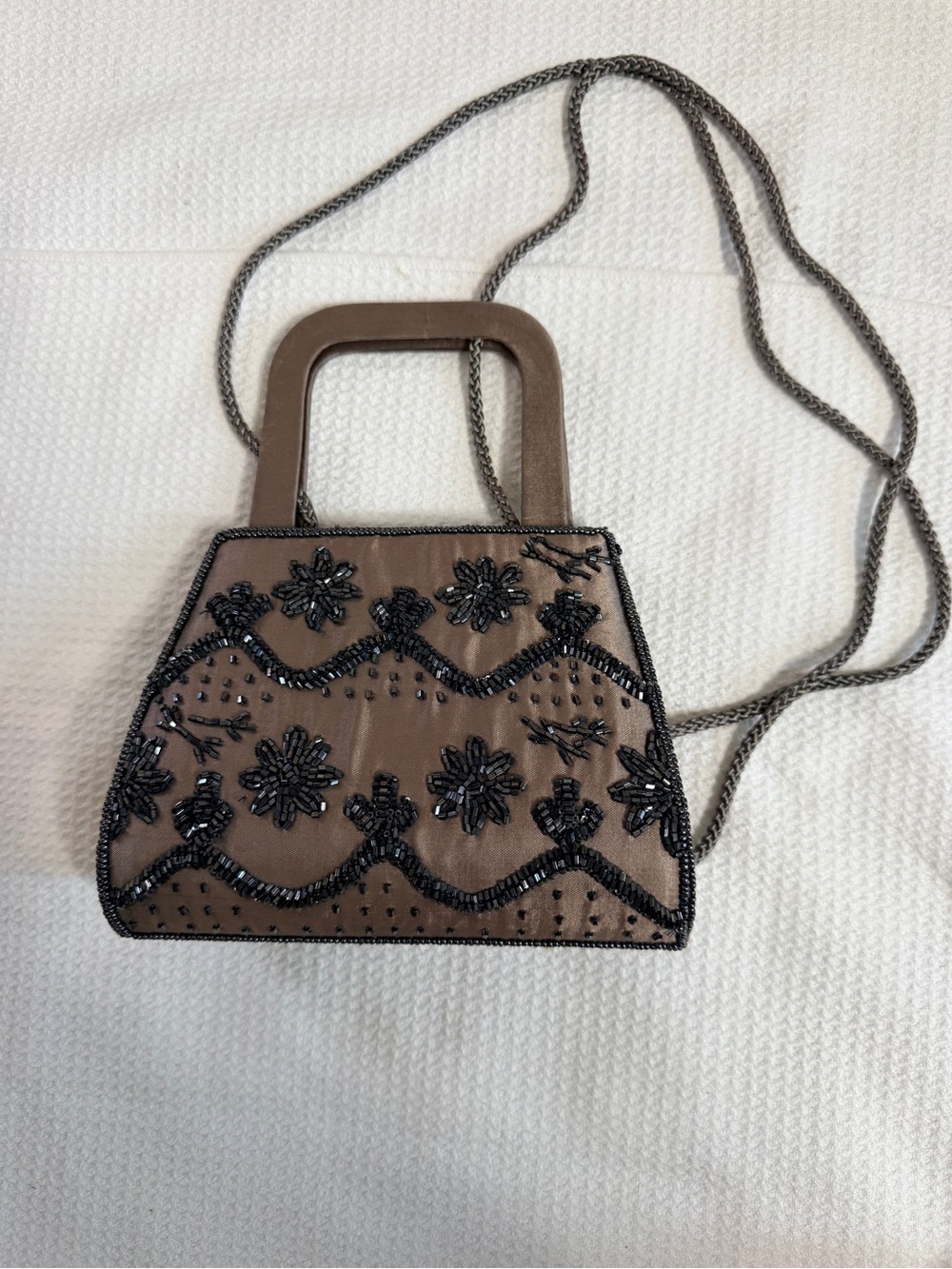 Sasha Embellished Brown Floral Beaded Clutch with Chain Strap